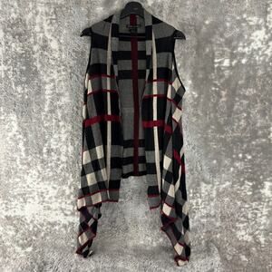 Como Black Plus Size 2X Plaid Open Front Cardigan Sweater Sleeveless Casual